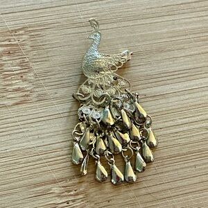 Vintage Silver Peacock Filigree Brooch Articulated Dangle Pin Pendant